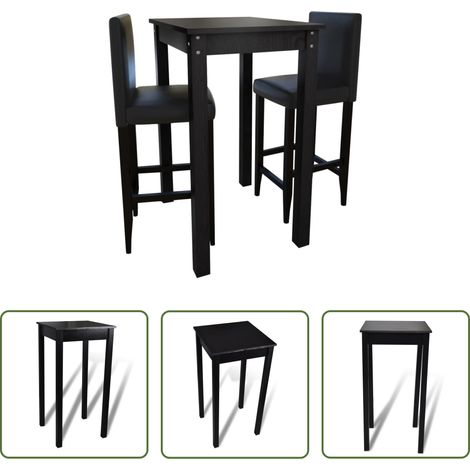Chaise de dîner - Set de 1 table de bar et 2 tabourets noir (1/5)
