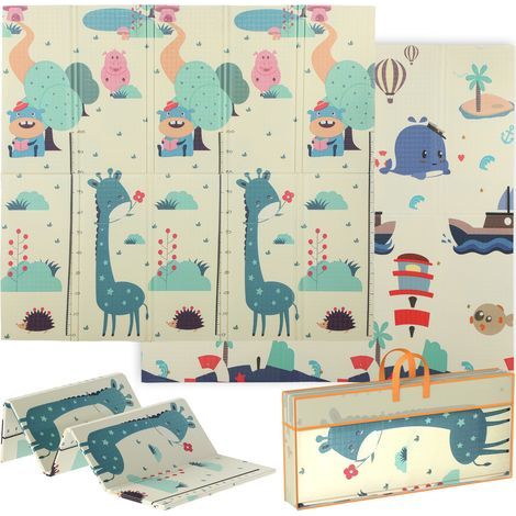 Tapis de jeu pour enfant bebe, tapis d'éveil bébé pliable épais réversible en mousse, 196 x 176 x 1,5 cm, multicolore (1/5)