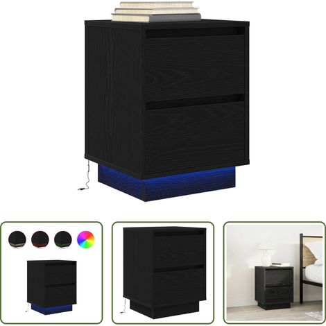 LED-Beleuchtung - Nachttisch mit LED-Leuchten Schwarz 38x34x50 cm (1/5)