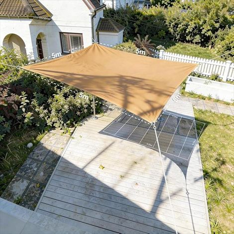 Voile d'ombrage carrée 5x5 m, Tissu anti-UV respirant sans rétention d'eau, Beige - Idéal pour Terrasse, Jardin, Piscine, Camping (1/5)