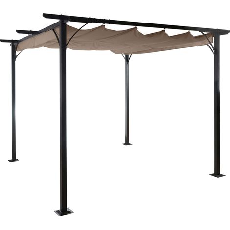 Pergola HWC-C42, pavillon de jardin, cadre stable à 6 cm + toit ouvrant - 3x3m taupe (1/5)