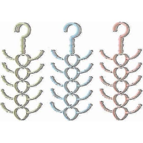 Cintre multifonctionnel à 3 crochets pivotants (25-26 cm) : porte-cravates, porte-foulards, crochets en plastique, cintre pour lacets de chaussures. (1/3)