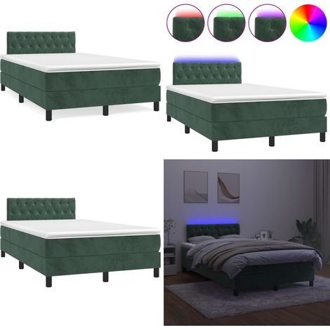 Sommier à lattes de lit avec matelas LED vert foncé 120x190 cm - Lit Plateforme - Lit Design - Lit Velours - Lit Avec Éclairage Led - Lit Double - Home & Living (1/5)