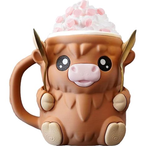 1 Porte-gobelet à glace, motif vache des Highlands, couvercle avec cuillère et anse, isolant thermique, pour pinte 16 oz, fête, camping (1/5)