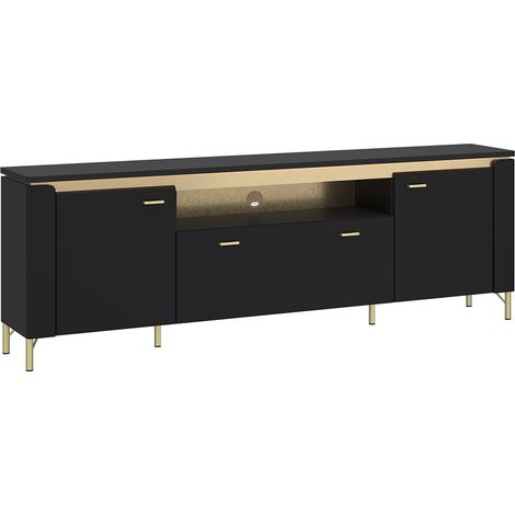 Fernsehschrank 200 cm in schwarz matt mit goldfarbenen Akzenten NOLA-129 (1/4)