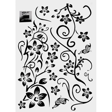 PVC-Wandaufkleber Schwarze Blumenranke Vinyl-Kunstaufkleber Wohnzimmer Schlafzimmer Dekoration Abnehmbar (1/5)