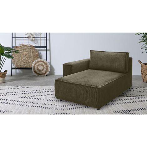 BOBOCHIC - Méridienne avec accoudoir pour canapé modulable NIHAD tissu velours côtelé Angle gauche Vert clair (1/3)