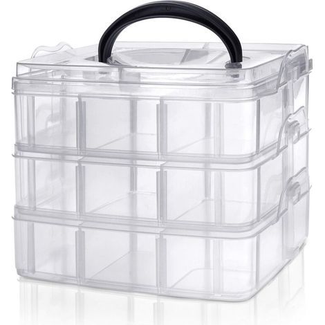 Boite Rangement Compartiment - Boite de Rangement Compartiments Amovibles et Empilables 3 Etages en Plastique Transparent - Boite Rangement (1/4)