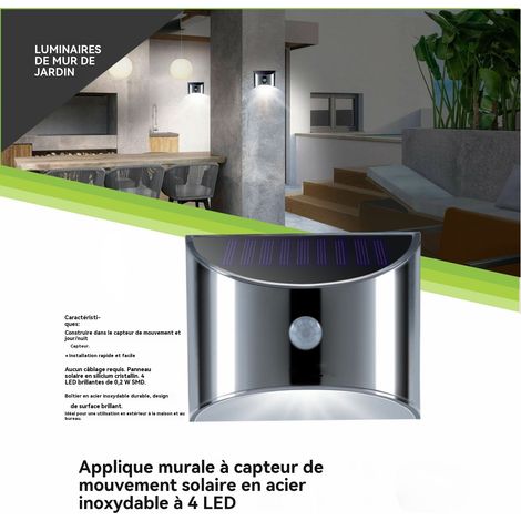 Applique murale solaire en acier inoxydable, étanchéité IP65 avec détecteur PIR, lampe pour marches et clôtures de jardin (1/5)