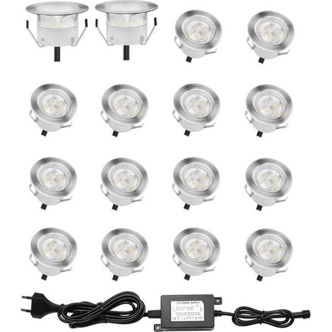 Lot de 16 spots LED encastrables étanches IP67 – 0,6W DC12V – Lumière blanche 4000-4500K – Pour terrasse bois et béton – Installation facile (1/5)