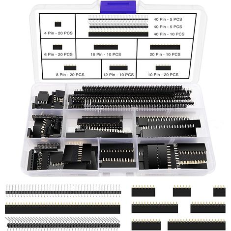 130 Pièces 2.54mm PCB Carte Broche Connecteur Socket Connecteur Bande Kit, Mâle et Femelle Pin Header Socket Connecteur Bande, pour Arduino Empilable Shield (4/6/8/10/12/16/20/40 Pin)