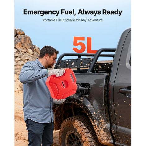 Jerrycan 5 L rouge avec bec verseur et support antivol, débit 15 L/min, anti-fuite sécurisé, bidon plat portable pour voiture moto quad UTV (1/5)