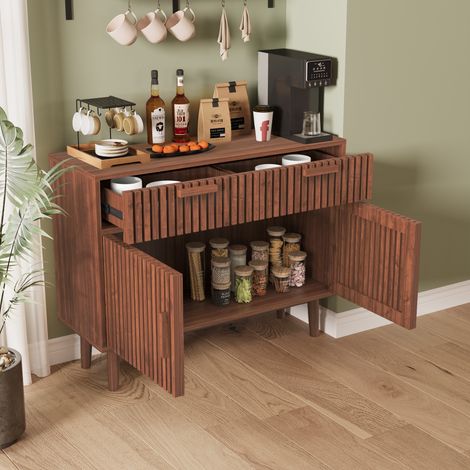 Buffet salle a manger, Buffet, Buffet cuisine, Meuble cuisine, Meuble rangement, Buffet en MDF Imitation Unique et Polyvalent, avec Rangement Efficace, Marron foncé (1/5)