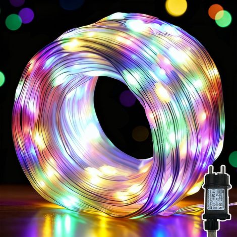 Guirlande Lumineuse Extérieure 10m 100LED, Guirlande Lumineuse Intérieur avec 8 Modes + 6/18 Timer, Corde Lumineuse Extérieure Décoration de Noël 31V pour Fête, Balcon, Multicolore (1/5)