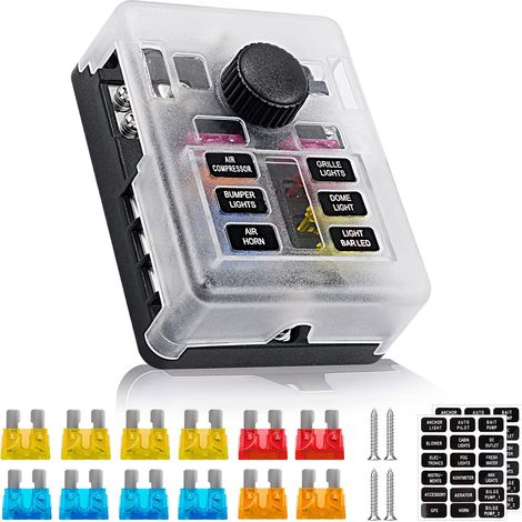 Scatola portafusibili a 6 vie da 12 V, portafusibili a lama da 12 V, 6 circuiti con bus negativo, scatola portafusibili impermeabile con indicatore LED per golf cart automobilistico