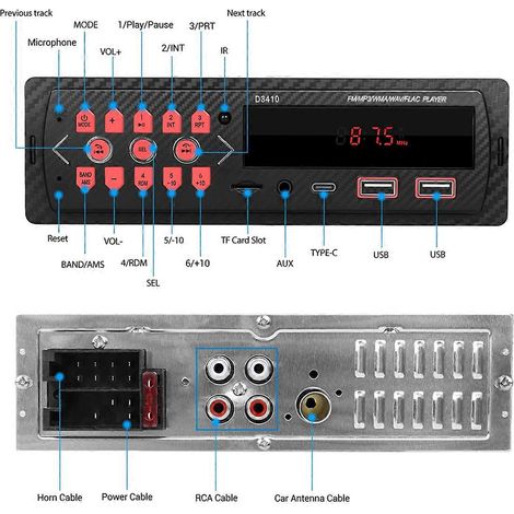 Autoradio 1 DIN avec lecteur MP3 et Bluetooth, compatible USB/S. (1/4)