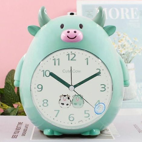 Réveil enfant SAYTAY, réveil vache mignon avec veilleuse, horloge de bureau décorative pour enfants et étudiants (vert) (1/4)