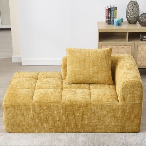 Canape chaise lounge jaune chenille 158 cm OKMYHOME (1/5)