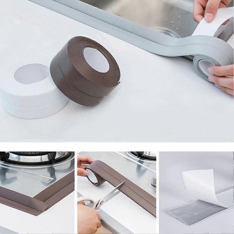 Bande de calfeutrage unie de 3,2 m, résistante à l'humidité, avec une bonne adhérence, en PVC auto-adhésif, idéale pour la salle de bain (bleu). (1/3)