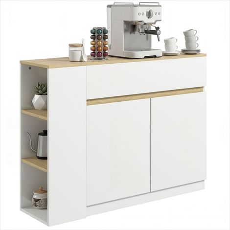 Buffet de rangement blanc 110 cm avec tiroirs et placard (1/5)