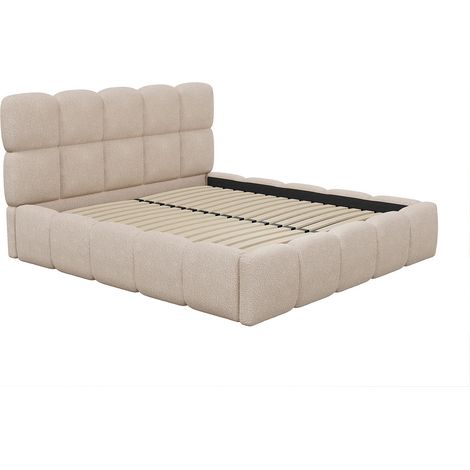 Lit coffre 140 x 190 cm - Tissu bouclette - Beige - DAMADO