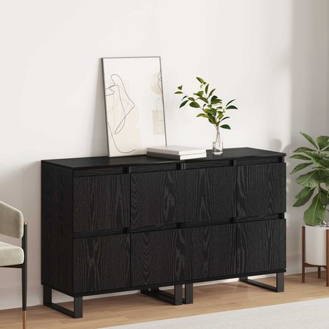 vidaXL Sideboard 2 pcs Schwarz Eichen-Optik 60 x 35 x 70 cm (1/5)