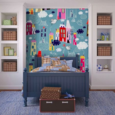 Papier peint petit village dans les nuages - 300 x 230 cm (1/4)