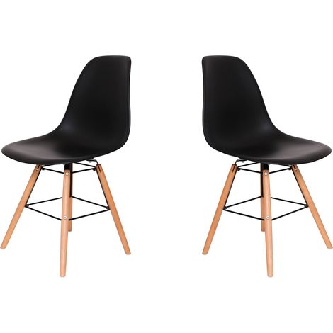 Hobag – Lot de 2 chaises scandinaves noires – Polypropylène et pieds en hêtre – Dimensions L53 x W46 x H80 cm – Hauteur d'assise 46 cm