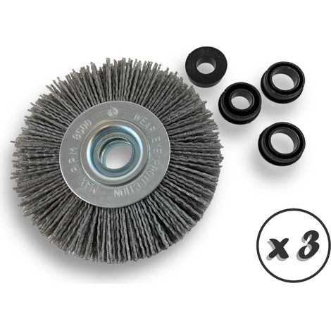 Lot de 3 brosses circulaires NYLON Abrasif Ø 125 mm Epaisseur 2 rangs Carbure de silicium Grain 80 Alésage 16 mm Touret meuleuse ponceuse Brossage décapage Kibros 234127KR80x3 (1/5)