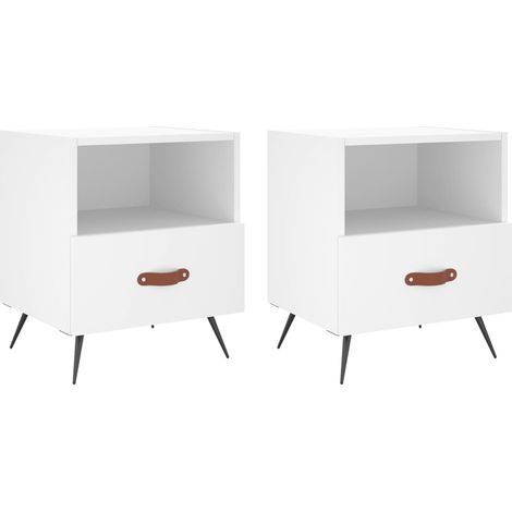 Juego de 2 mesitas de noche con cajón y compartimento abierto 40 x 35 x 47,5 cm madera contrachapada blanca DEC034923
