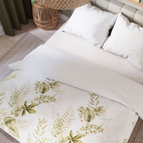 Parure de lit Ligiero 220 x 200 cm - satin de coton blanc, motif végétal (1/5)