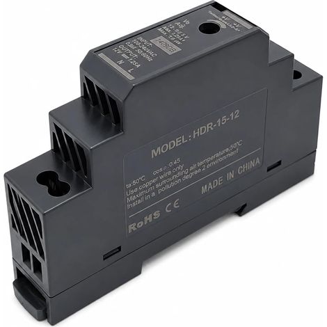 Alimentation Sur Rail DIN 12V DC 1.25A 15W, Entrée 100-240V AC 50/60 Hz Transformateur Sur Rail DIN pour l'Automatisation Domestique ou Industrielle éclairage LED Et Sonnette (1/5)