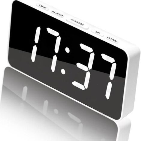 Horloge Numérique Miroir LED - Port Charge Type-C - Compartiment Piles 18650 - Affichage Température - 4 Chiffres - Blanc (1/5)