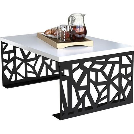 Mesa de centro Germantown 101, Negro mate + Blanco brillante, 45x70x100cm, Diámetro: 0, Aglomerado laminado, Angular