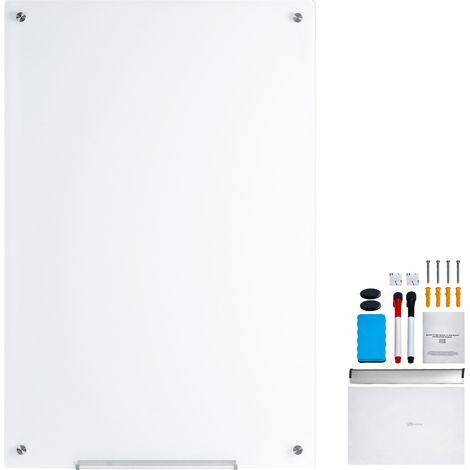 Mophorn 48"x32" Lavagna magnetica in vetro, lavagna senza cornice cancellabile a secco, montaggio a parete, con vassoio per pennarelli, cancellino e 2 pennarelli, bianco (1/5)