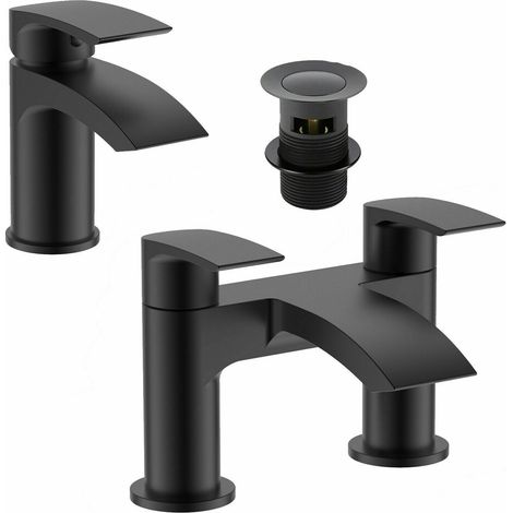 Matt Black Round Basin Sink Tap & Bath Filler Set
