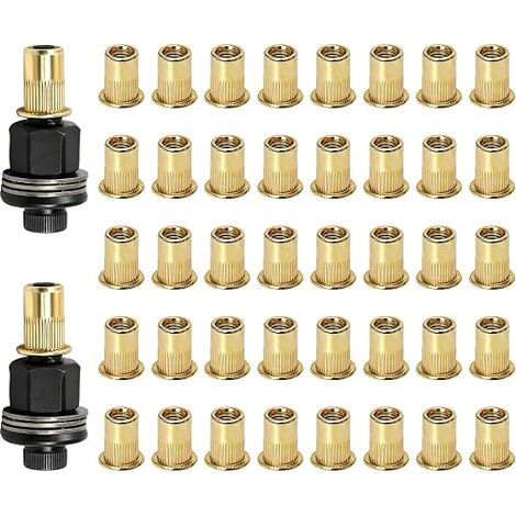 40 Pièces Écrous à Riveter M6, Écrou de Rivet Tête Plate, avec 2 Pièces Mandrin Remplacement d'installation pour écrou à riveter M6, Acier au Carbone Inserts de Écrou à Tête Plate (1/5)