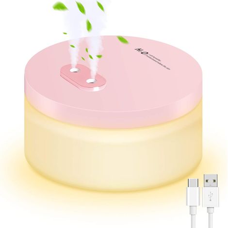 2 en 1 Humidificateur d'air Bébé Silencieux Ultrasonique Mini diffuseur sans Fil Timing Veilleuse Nuit, Chaude Lumière,6h/8h Arrêt Automatique, Bureau/Maison/Chambre Bébé-Rose (1/5)