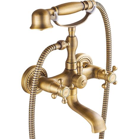 Robinet de baignoire style rétro Vintage en Laiton mélangeur avec douchette mural cartouche céramique cuivre (1/5)