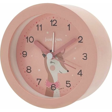 Réveil fille cerf rose pour enfants, réveil analogique silencieux, joli réveil pour enfants avec veilleuse, réveil de chevet numérique rond, réveil de voyage Retour à (1/4)