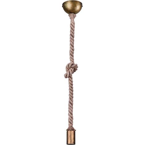Suspension en métal laiton vieilli avec suspension en lin et 1 ampoule E27 (1/5)