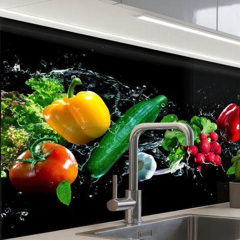 REVETEMENT MURAL DE CUISINE, CRÉDENCE DE CUISINE Légumes - Splash - Noir 80x60 cm (1/5)