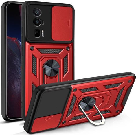 Étui de protection pour Xiaomi Poco F5 Pro, Nox Camera Slide, rouge + verre (1/2)
