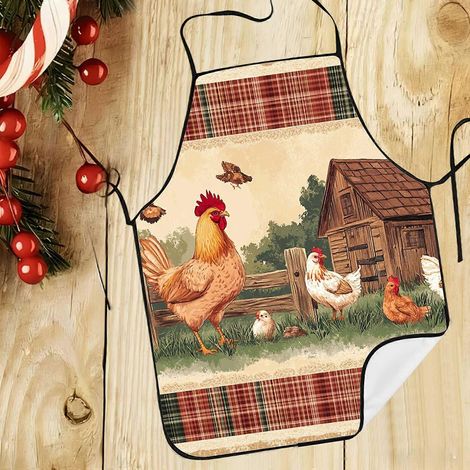 1PC Retro Rustic Farmhouse Chicken Print Apron  For Home Kitchen Cooking & Outdoor Gardening  Farm Theme Holiday Gift for Gardeners, Kitchen Apron (1/4)