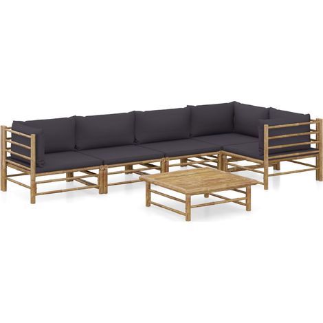 6-tlg. Garten-Lounge-Set mit Dunkelgrauen Kissen Bambus