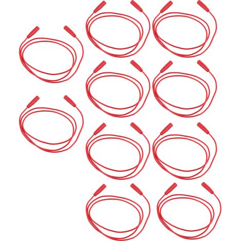 10er-Set 4-mm-Bananenstecker-Prüfleitungen (weiblich auf weiblich), 0,75 mm² Verlängerungskabel J.70029 Rot (1/5)