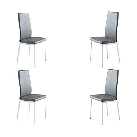 MOMMA HOME Set de 4 Sillas - Modelo LUCI - Color Gris/Blanco - Material Ecopiel/Metal -Sillas de comedor (1/5)