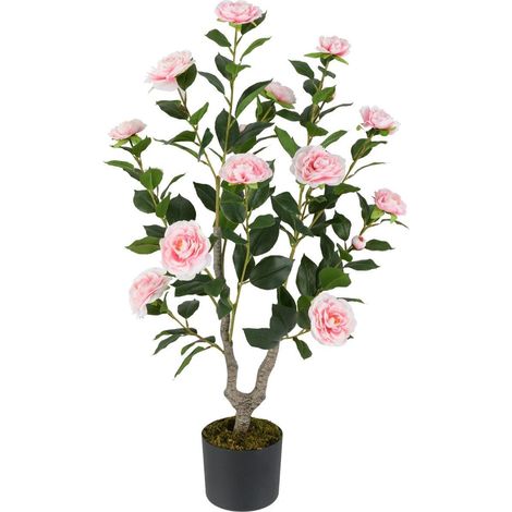 Camelia artificial con flores, 90 cm, color rosa
