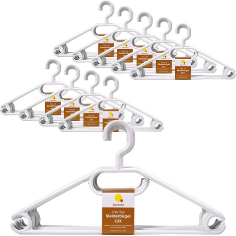 Kunststoff Kleiderbügel mit Hosenstange - weiß / 100er Pack - Bügel für Jacken Hemanden Blusen mit Kawatten und Gürtel Halter