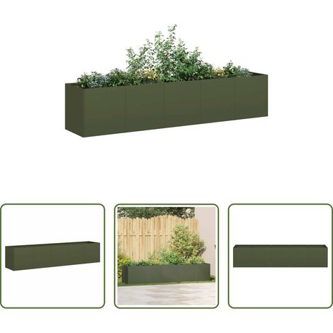 Bac à fleurs -  Jardinière vert olive 200x40x40 cm acier laminé à froid (1/5)